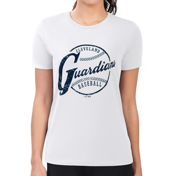 Women's G-III 4Her by Carl Banks  White Cleveland Guardians Super-Slim Fit Lightweight Distressed Baseball Team T-Shirt