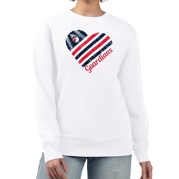 Women's G-III 4Her by Carl Banks White Cleveland Guardians Heart Logo Fleece Pullover Sweatshirt