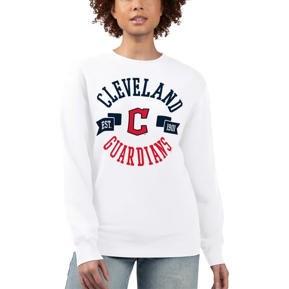 Women's G-III 4Her by Carl Banks White Cleveland Guardians Team Logo Fleece Pullover Sweatshirt