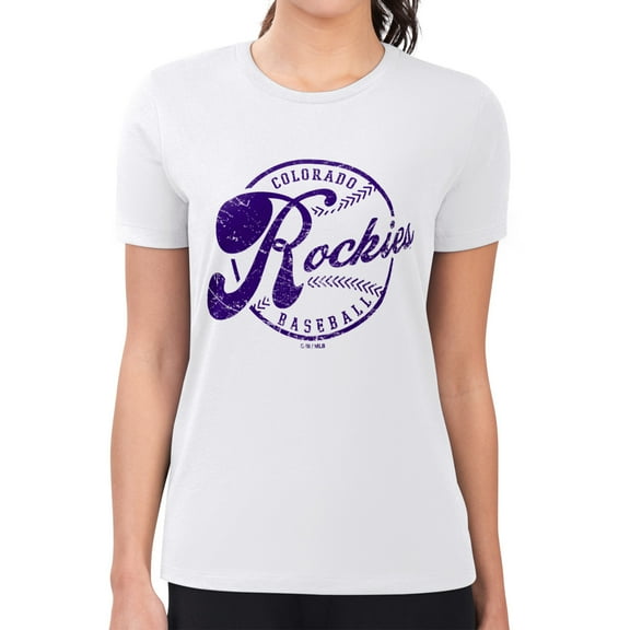 Women's G-III 4Her by Carl Banks White Colorado Rockies Super-Slim Fit Lightweight Distressed Baseball Team T-Shirt