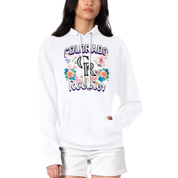 Women's G-III 4Her by Carl Banks White Colorado Rockies Flowers Graphic Pullover Hoodie