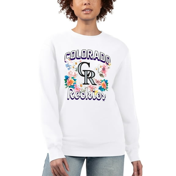 Women's G-III 4Her by Carl Banks White Colorado Rockies Flowers Graphic Pullover Sweatshirt