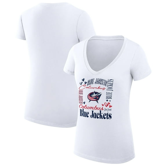 Women's G-III 4Her by Carl Banks White Columbus Blue Jackets Super-Slim Fit Lightweight Collage Team Graphic T-Shirt