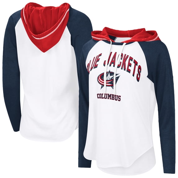 Women's-G-III 4Her by Carl Banks White Columbus Blue Jackets VIP Raglan Long Sleeve Hoodie T-Shirt