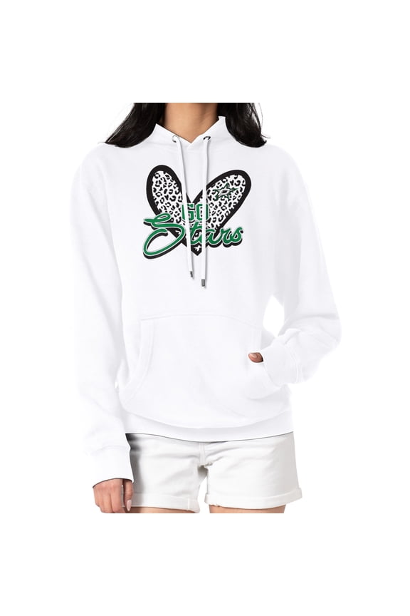 Women's G-III 4Her by Carl Banks White Dallas Stars Animal Print Heart Fleece Pullover Hoodie