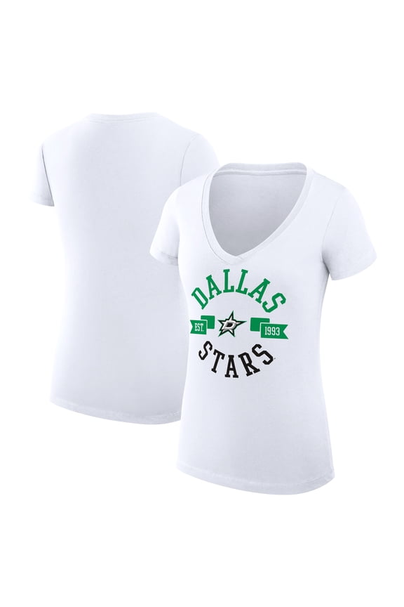 Women's G-III 4Her by Carl Banks White Dallas Stars Super-Slim Fit Lightweight City Graphic V-Neck T-Shirt