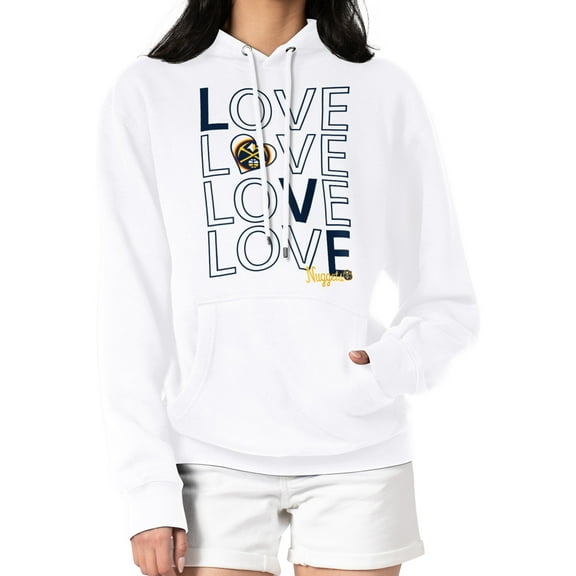 Women's G-III 4Her by Carl Banks White Denver Nuggets Basketball Love Fleece Pullover Hoodie