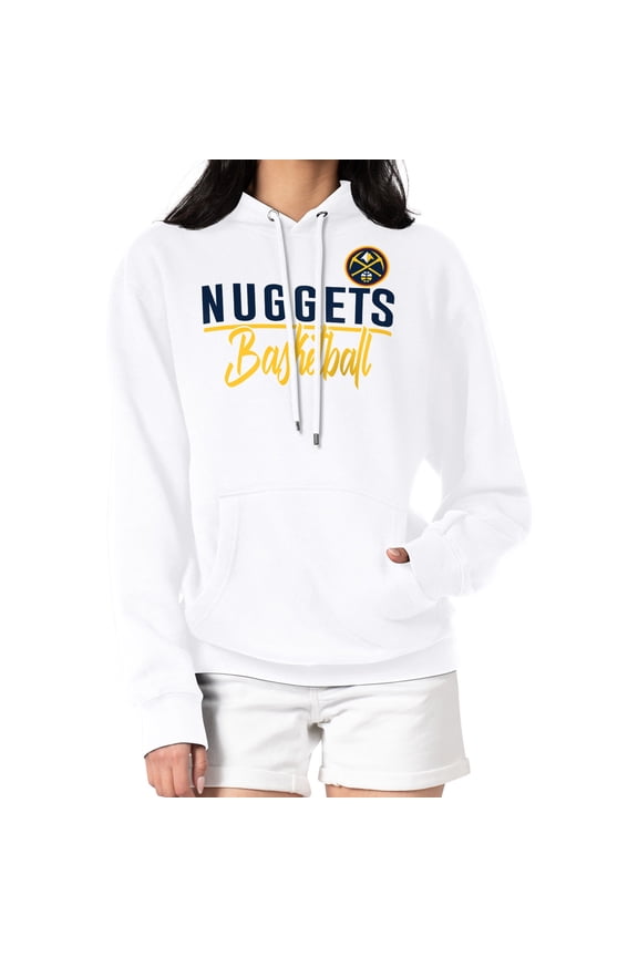 Women's G-III 4Her by Carl Banks White Denver Nuggets Graphics Fleece Pullover Hoodie