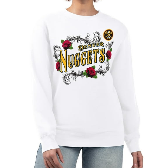 Women's G-III 4Her by Carl Banks White Denver Nuggets Roses Fleece Tri-Blend Sweatshirt