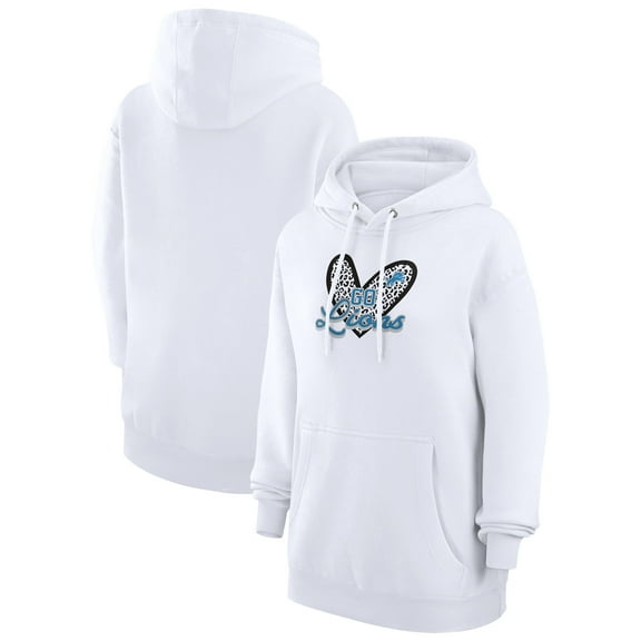Women's G-III 4Her by Carl Banks White Detroit Lions Animal Print Heart Team Graphic Fleece Tri-Blend Pullover Hoodie