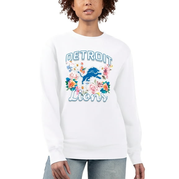 Women's G-III 4Her by Carl Banks White Detroit Lions Flower Logo Graphic Fleece Pullover Sweatshirt