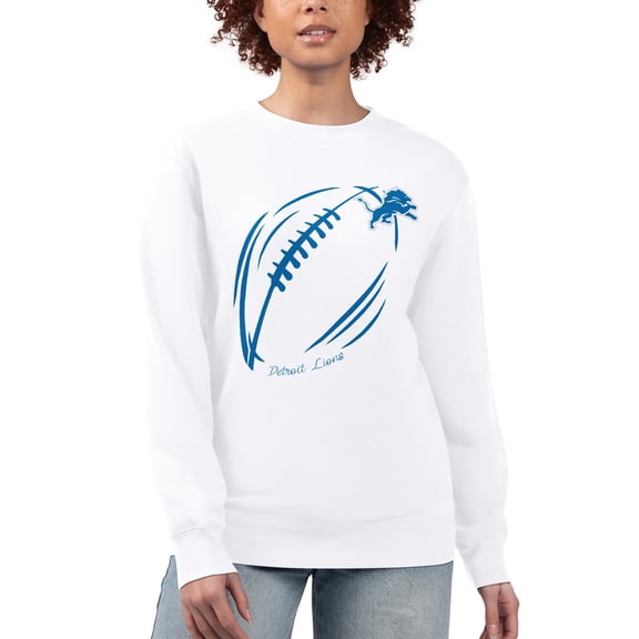 Women's G-III 4Her by Carl Banks White Detroit Lions Football Logo Graphic Fleece Tri-Blend Pullover Sweatshirt