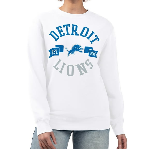Women's G-III 4Her by Carl Banks White Detroit Lions Large Team Graphic Fleece Pullover Sweatshirt