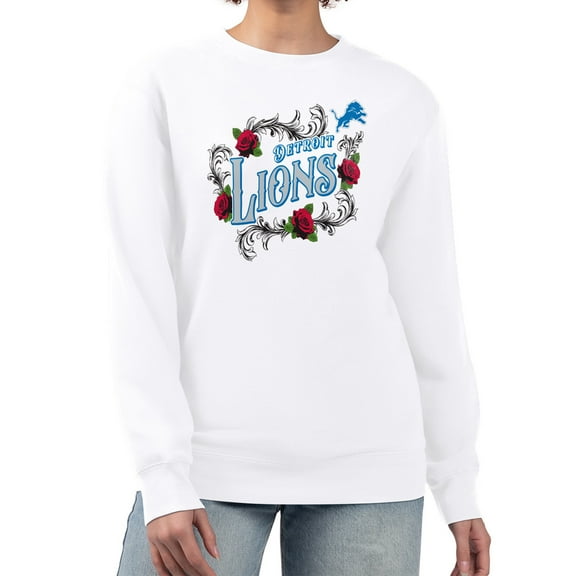 Women's G-III 4Her by Carl Banks White Detroit Lions Roses Fleece Tri-Blend Pullover Sweatshirt