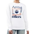 thumbnail image 1 of Women's G-III 4Her by Carl Banks White Edmonton Oilers Collage Graphic Fleece Long Sleeve Pullover Sweatshirt, 1 of 3