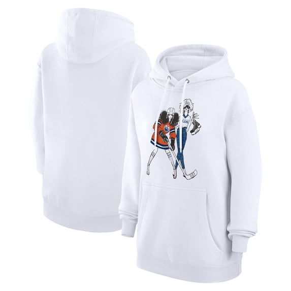 Women's G-III 4Her by Carl Banks White Edmonton Oilers Hockey Girls Fleece Pullover Hoodie