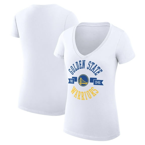 Women's G-III 4Her by Carl Banks White Golden State Warriors Super-Slim Fit Lightweight Large City Logo V-Neck T-Shirt