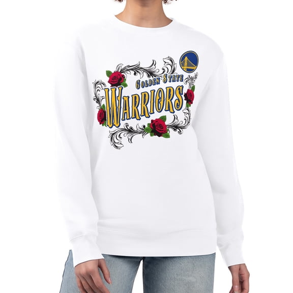 Women's G-III 4Her by Carl Banks White Golden State Warriors Roses Fleece Tri-Blend Sweatshirt