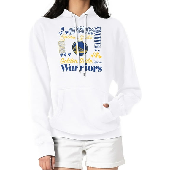 Women's G-III 4Her by Carl Banks White Golden State Warriors Team Collage Graphic Fleece Pullover Hoodie