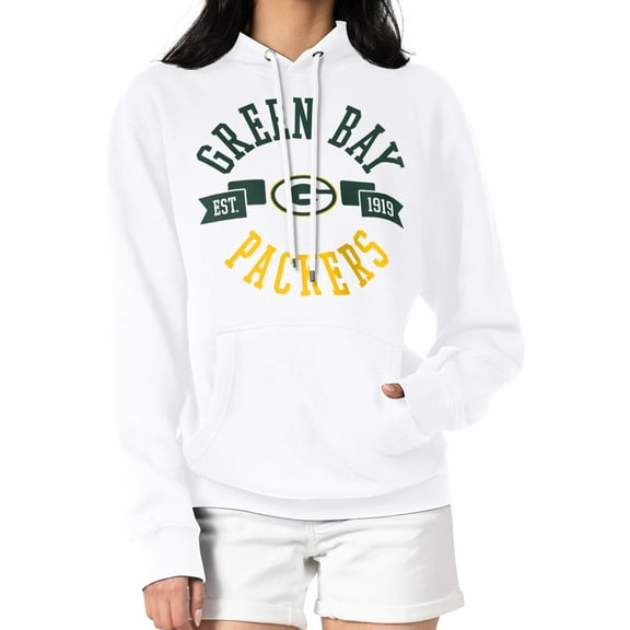 Women's G-III 4Her by Carl Banks White Green Bay Packers City Graphic Team Fleece Pullover Hoodie