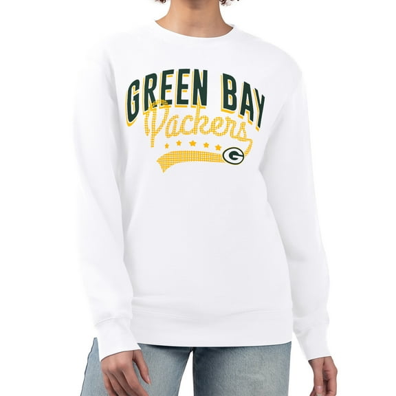 Women's G-III 4Her by Carl Banks White Green Bay Packers Filigree Logo Graphic Fleece Pullover Sweatshirt
