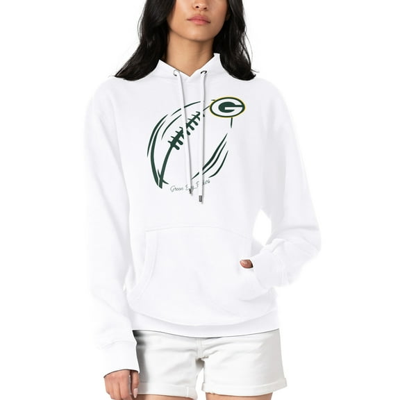 Women's G-III 4Her by Carl Banks White Green Bay Packers Football Logo Fleece Tri-Blend Pullover Hoodie
