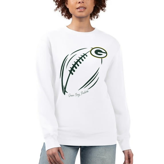 Women's G-III 4Her by Carl Banks White Green Bay Packers Football Logo Graphic Fleece Tri-Blend Pullover Sweatshirt