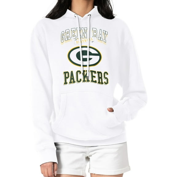 Women's G-III 4Her by Carl Banks White Green Bay Packers Team Logo Graphic Fleece Tri-Blend Pullover Hoodie