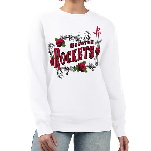 Women's G-III 4Her by Carl Banks White Houston Rockets Roses Fleece Tri-Blend Sweatshirt