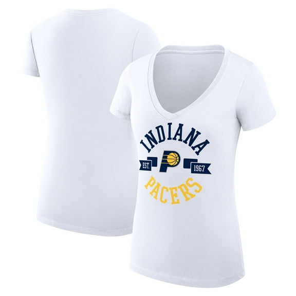 Women's G-III 4Her by Carl Banks White Indiana Pacers Super-Slim Fit Lightweight Large City Logo V-Neck T-Shirt