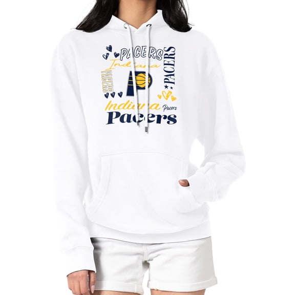 Women's G-III 4Her by Carl Banks White Indiana Pacers Team Collage Graphic Fleece Pullover Hoodie