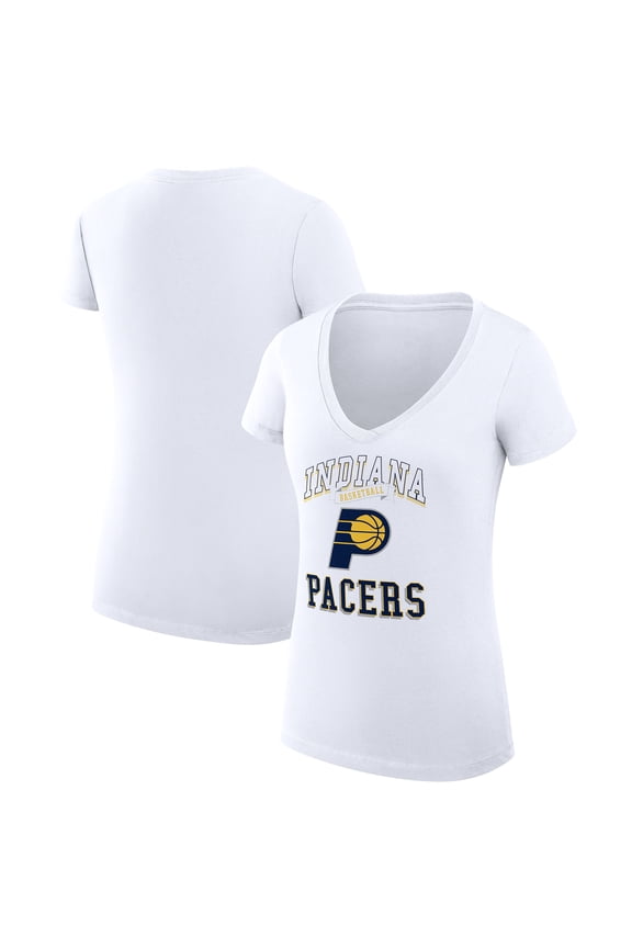 Women's G-III 4Her by Carl Banks White Indiana Pacers Super-Slim Fit Lightweight Team Logo V-Neck T-Shirt