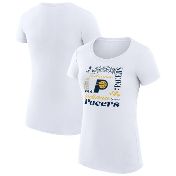 Women's G-III 4Her by Carl Banks White Indiana Pacers Super-Slim Fit Lightweight Team Name Collage Graphic T-Shirt