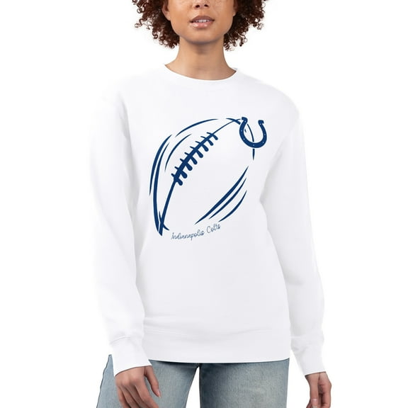 Women's G-III 4Her by Carl Banks White Indianapolis Colts Football Logo Graphic Fleece Tri-Blend Pullover Sweatshirt