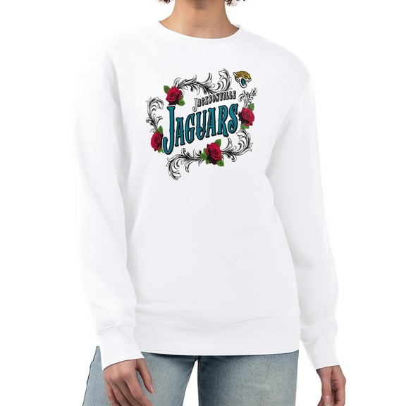 Women's G-III 4Her by Carl Banks White Jacksonville Jaguars Roses Fleece Tri-Blend Pullover Sweatshirt