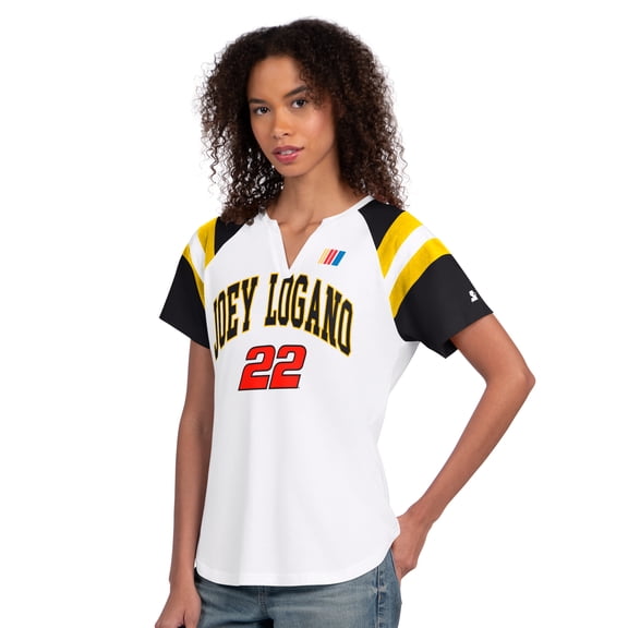 Women's G-III 4Her by Carl Banks White Joey Logano Game On Notch Neck T-Shirt