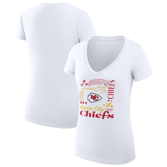 Women's G-III 4Her by Carl Banks  White Kansas City Chiefs Super-Slim Fit Lightweight Collage Team V-Neck T-Shirt