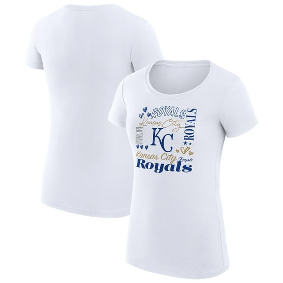 Women's G-III 4Her by Carl Banks White Kansas City Royals Super-Slim Fit Lightweight Collage Team Graphic Crew Neck