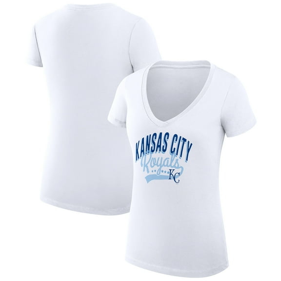 Women's G-III 4Her by Carl Banks White Kansas City Royals Super-Slim Fit Lightweight Filigree Team V-Neck T-Shirt