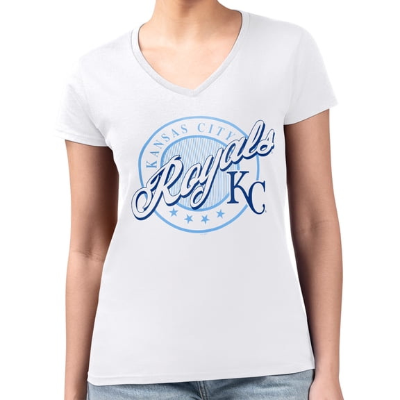 Women's G-III 4Her by Carl Banks White Kansas City Royals Super-Slim Fit Lightweight Pinstripe Circle V-Neck T-Shirt