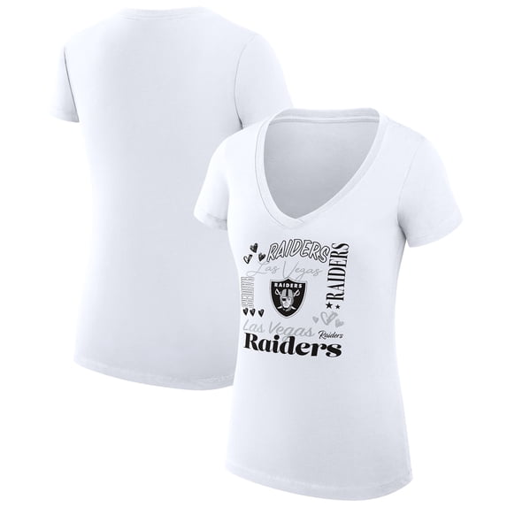 Women's G-III 4Her by Carl Banks White Las Vegas Raiders Super-Slim Fit Lightweight Collage Team V-Neck T-Shirt