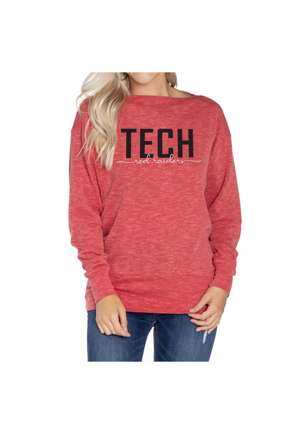 Women's Red Texas Tech Red Raiders Lainey Ribbed Tunic Tri-Blend Pullover Sweatshirt