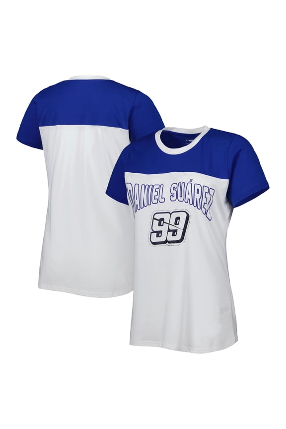 Women's G-III 4Her by Carl Banks White/Light Blue Daniel Suarez Box Score T-Shirt