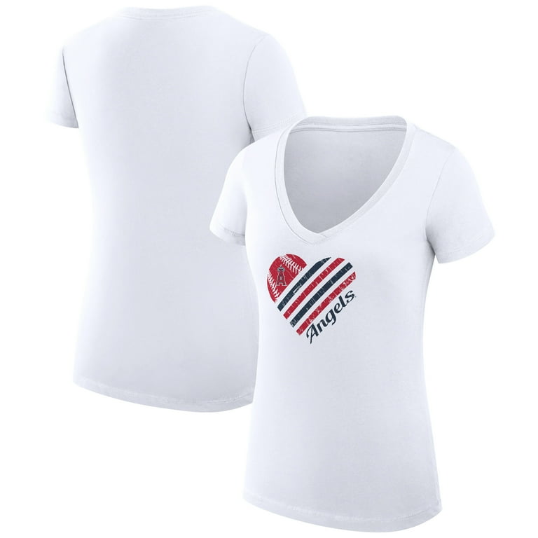 Women's G-III 4Her by Carl Banks White Los Angeles Angels Heart V-Neck  Fitted T-Shirt 