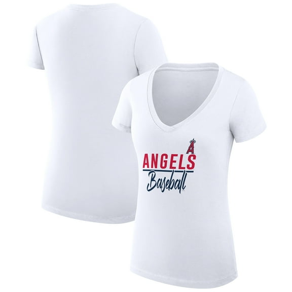Women's G-III 4Her by Carl Banks White Los Angeles Angels Super-Slim Fit Lightweight Team Graphic V-Neck T-Shirt