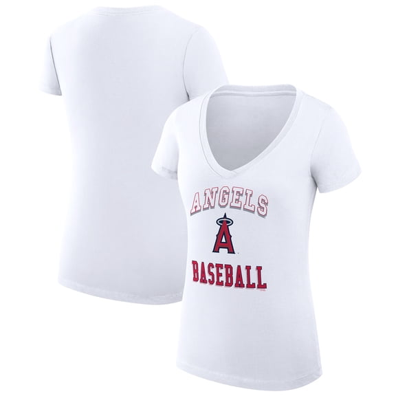 Women's G-III 4Her by Carl Banks White Los Angeles Angels Super-Slim Fit Lightweight Team Logo Graphic V-Neck T-Shirt