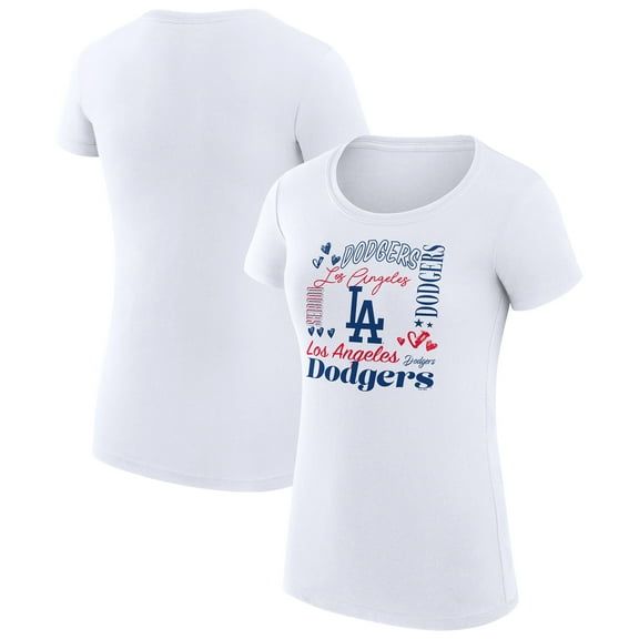 Women's G-III 4Her by Carl Banks White Los Angeles Dodgers Super-Slim Fit Lightweight Collage Team Graphic Crew Neck