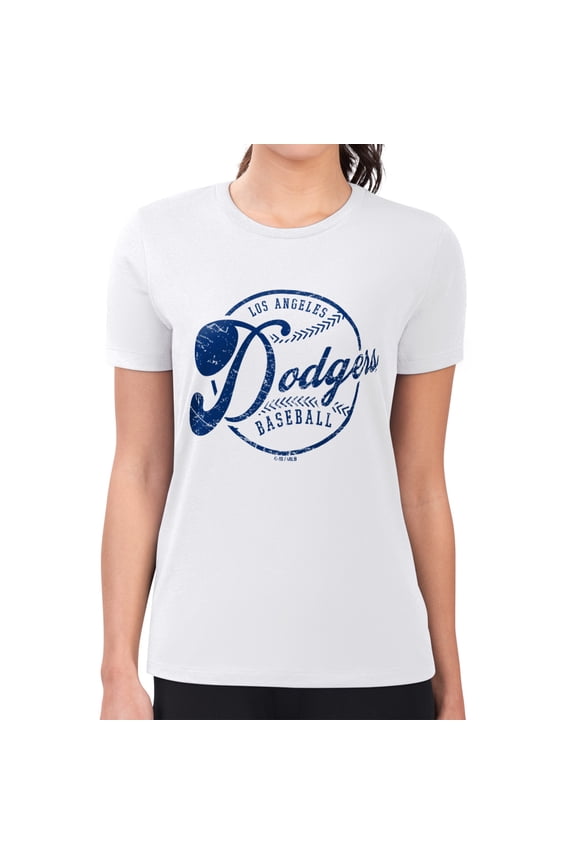 Women's G-III 4Her by Carl Banks White Los Angeles Dodgers Super-Slim Fit Lightweight Distressed Baseball Team T-Shirt