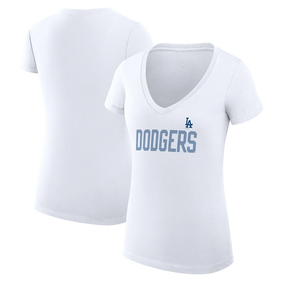 Women's G-III 4Her by Carl Banks White Los Angeles Dodgers Super-Slim Fit Lightweight Dot Print V-Neck T-Shirt