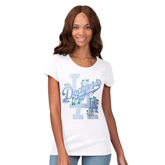 Women's G-III 4Her by Carl Banks White Los Angeles Dodgers Floral Endzone T-Shirt